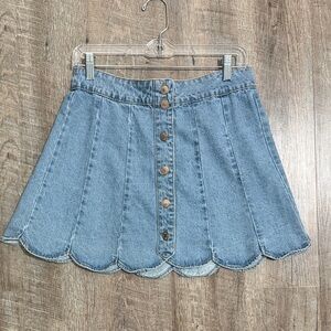 Denim Button-Up Scalloped Mini Skirt